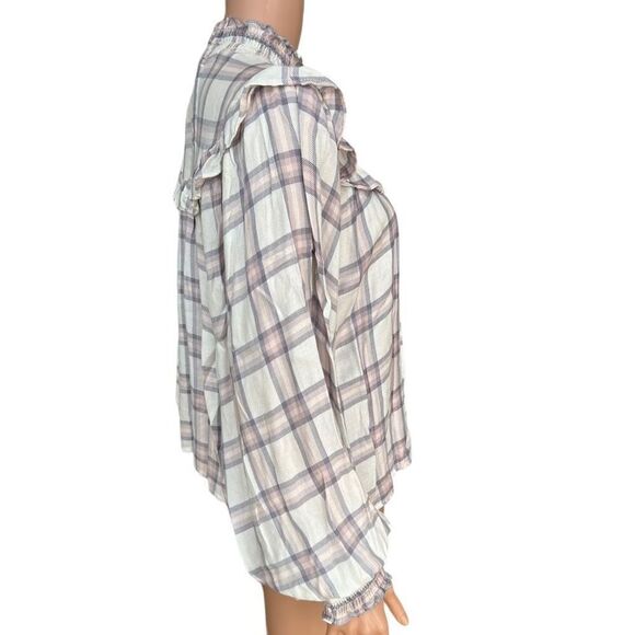 Free People Tops Free People Charlie Ruffle Plaid Mockneck Blouse size XS - Picture 2 of 7